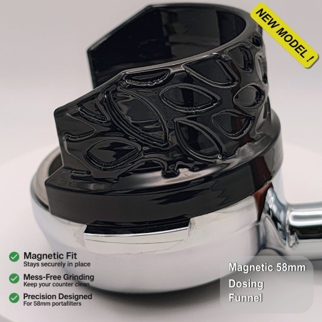 OpenWork 58mm Coffee Dosing Funnel – Magnetic Fit for Allground Grinder – Black Portafilter Ring