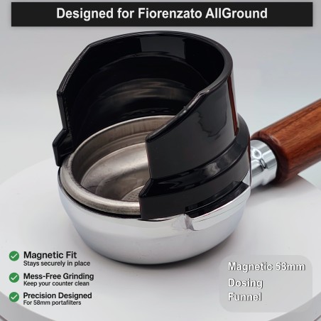 58mm Coffee Dosing Funnel – Magnetic Fit for Allground Grinder – Black Portafilter Ring