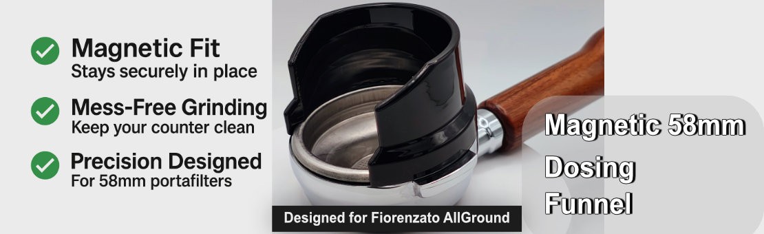 Magnetic Dosing Funnel – 58mm Portafilter | Compatible with Fiorenzato Allground Grinder